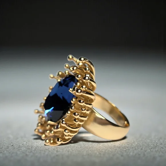 18k Gold Plated Sapphire Crystal Fire Works Massive Statement Ring - Picture 2 of 5
